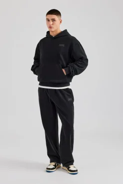 CLO-SET Washed Hooded Tracksuit - Black