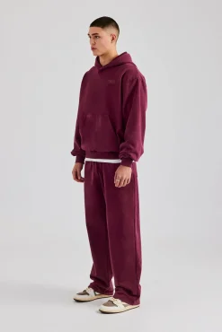 CLO-SET Washed Hooded Tracksuit Burgundy