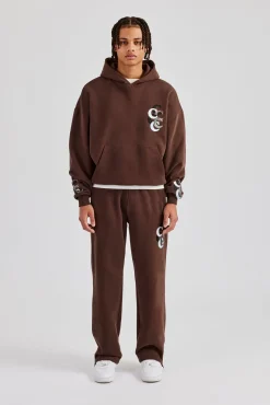 CLO-SET Washed Layered Applique Tracksuit - Chocolate