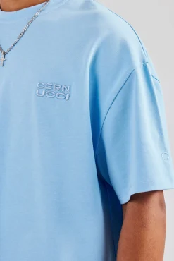 CLO-TOP-TEE Washed Logo Boxy T-Shirt - Light Blue