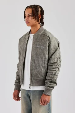 CLO-TOP-OUT Washed Nylon Bomber Jacket - Acid Wash