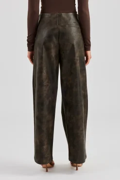Women CLO-BOT-TRO Washed PU Lace Up Detail Trouser - Brown