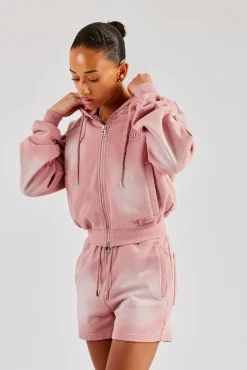 Women CLO-TOP-HS-HOOD Washed Raglan Zip Through Hoodie - Pink
