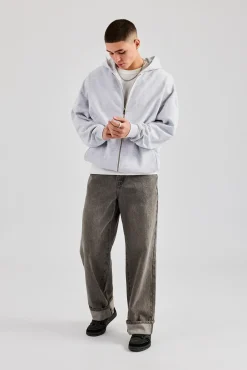CLO-BOT-DEN Washed Turn Up Baggy Jean - Washed Grey
