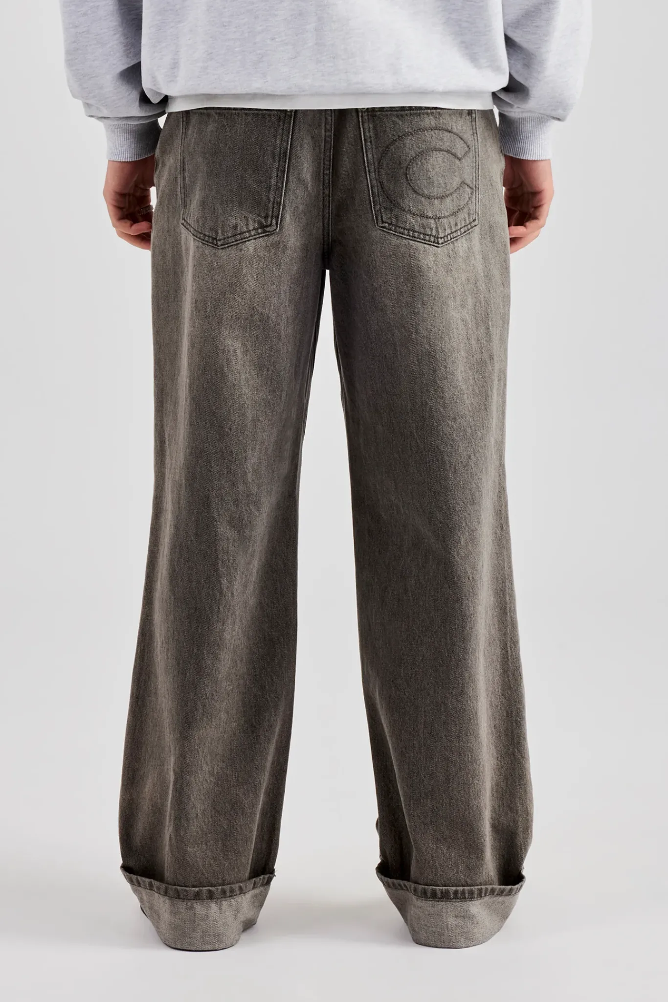 CLO-BOT-DEN Washed Turn Up Baggy Jean - Washed Grey