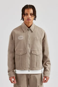 CLO-TOP-OUT Washed Twill Harrington Jacket - Brown