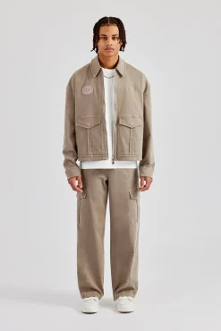 CLO-SET Washed Twill Harrington Jacket & Trouser - Brown