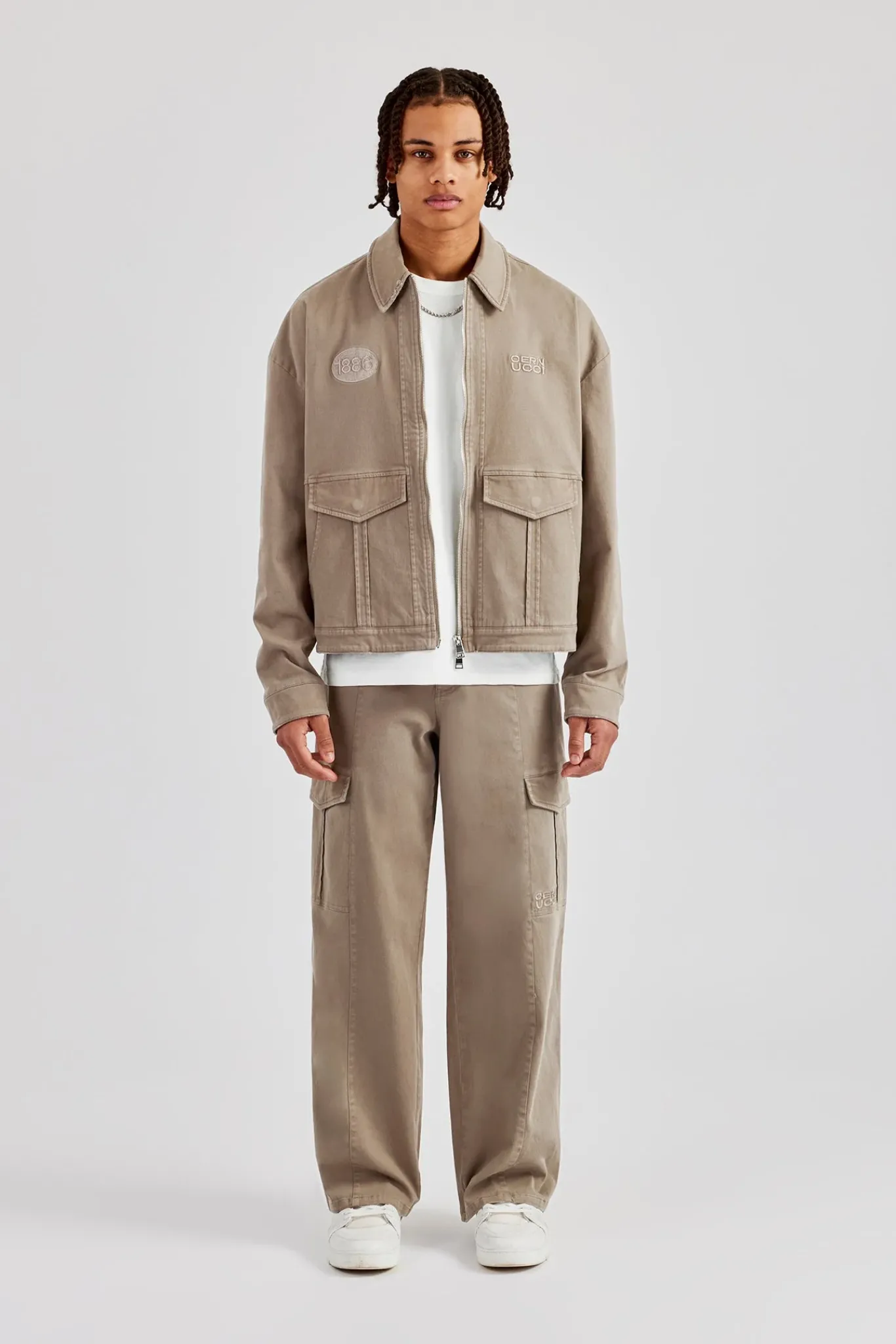 CLO-SET Washed Twill Harrington Jacket & Trouser - Brown