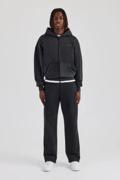 CLO-TOP-HS-HOOD Washed Zip Through Hoodie - Black