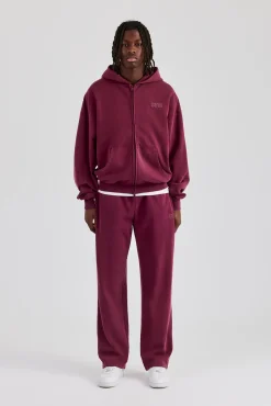 CLO-SET Washed Zip Through Tracksuit - Burgundy