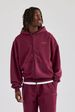 CLO-SET Washed Zip Through Tracksuit - Burgundy