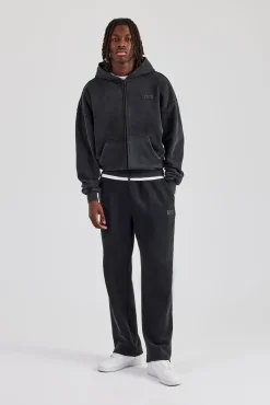 CLO-SET Washed Zip Through Tracksuit - Black