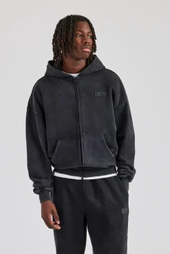CLO-SET Washed Zip Through Tracksuit - Black