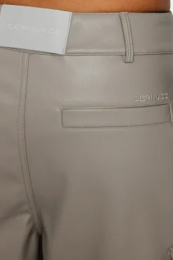 Women CLO-BOT-TRO Wide Leg Faux Leather Cargo Trouser - Beige