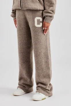 Women CLO-BOT-TRO-KTW Wide Leg Knitted Jogger - Taupe