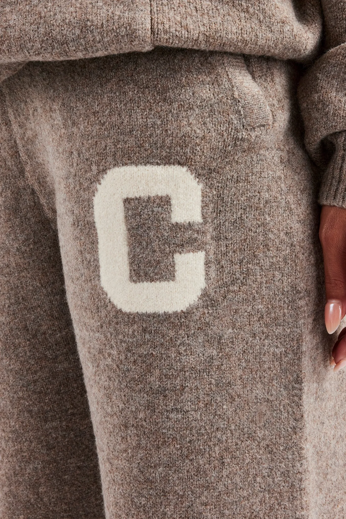 Women CLO-BOT-TRO-KTW Wide Leg Knitted Jogger - Taupe