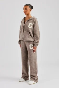 Women CLO-BOT-TRO-KTW Wide Leg Knitted Jogger - Taupe