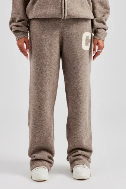 Women CLO-BOT-TRO-KTW Wide Leg Knitted Jogger - Taupe