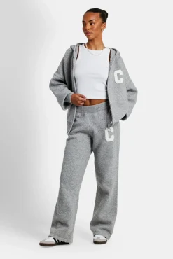 Women CLO-BOT-TRO-KTW Wide Leg Knitted Jogger - Grey