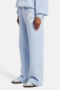 Women CLO-BOT-TRO-KTW Wide Leg Knitted Jogger - Light Blue