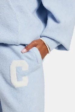 Women CLO-BOT-TRO-KTW Wide Leg Knitted Jogger - Light Blue