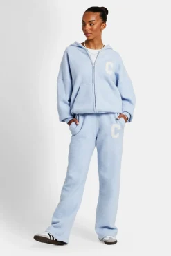 Women CLO-BOT-TRO-KTW Wide Leg Knitted Jogger - Light Blue