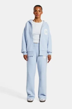 Women CLO-BOT-TRO-KTW Wide Leg Knitted Jogger - Light Blue