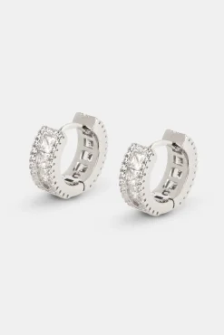 Women JWL-EAR Womens 925 Clear CZ Baguette Hoop Earrings - 10mm