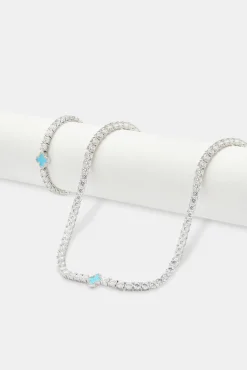 Women JWL-BUND Womens Baby Blue Motif Tennis Chain + Bracelet
