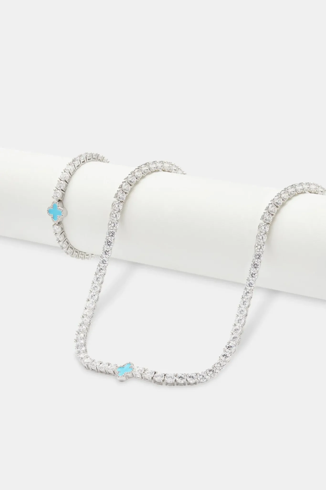 Women JWL-BUND Womens Baby Blue Motif Tennis Chain + Bracelet