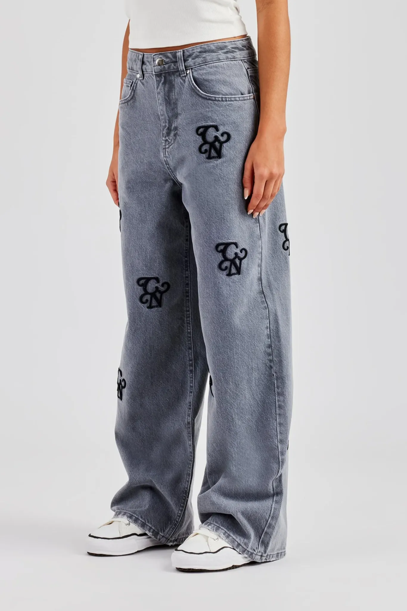 Women CLO-BOT-DEN Womens Baggy Fit Branded Denim Jean - Washed Grey
