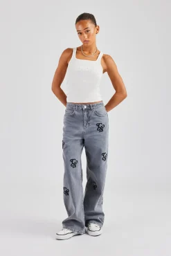 Women CLO-BOT-DEN Womens Baggy Fit Branded Denim Jean - Washed Grey