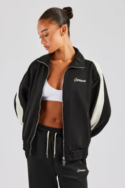Women CLO-TOP-OUT Womens Contrast Panel Track Jacket - Black