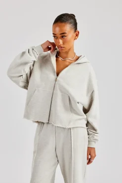 Women CLO-TOP-HS-HOOD Womens Exposed Seam Zip Through Hoodie - Grey Marl