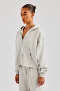 Women CLO-TOP-HS-HOOD Womens Exposed Seam Zip Through Hoodie - Grey Marl