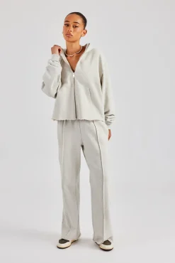 Women CLO-TOP-HS-HOOD Womens Exposed Seam Zip Through Hoodie - Grey Marl