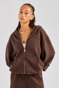 Women CLO-TOP-HS-HOOD Womens Zip Through Hoodie - Chocolate