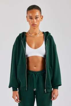 Women CLO-TOP-HS-HOOD Womens Zip Through Hoodie - Dark Green