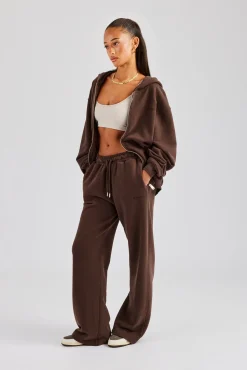 Women CLO-SET Womens Zip Through Hoodie and Jogger Set - Chocolate