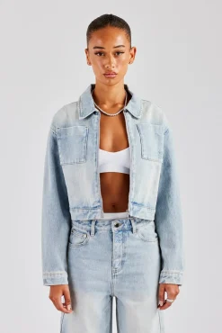 Women CLO-TOP-OUT-DEN Zip Up Denim Jacket - Ice Blue