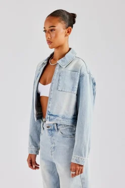 Women CLO-TOP-OUT-DEN Zip Up Denim Jacket - Ice Blue